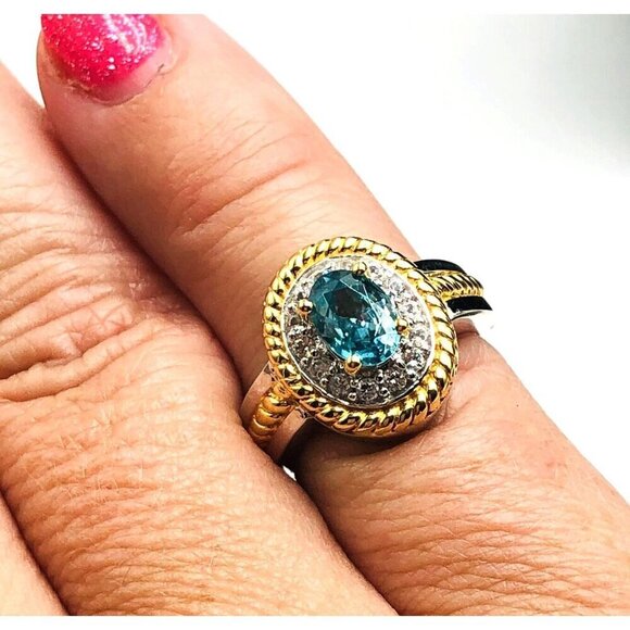 QVC Jewelry - QVC Blue and White Topaz Sterling Silver Gold Plated Accents Ring 5.5